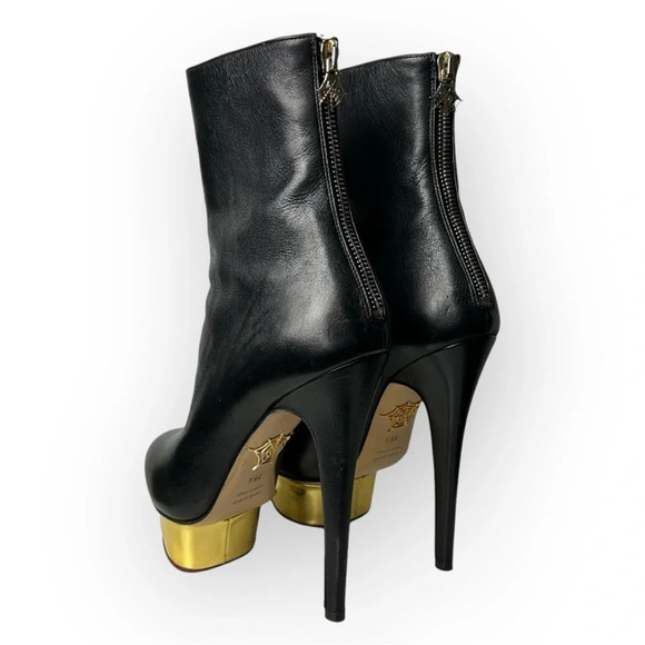 Charlotte Olympia Black  Lucinda Golden Platform Ankle Boot 36.5 - Picture 3 of 12